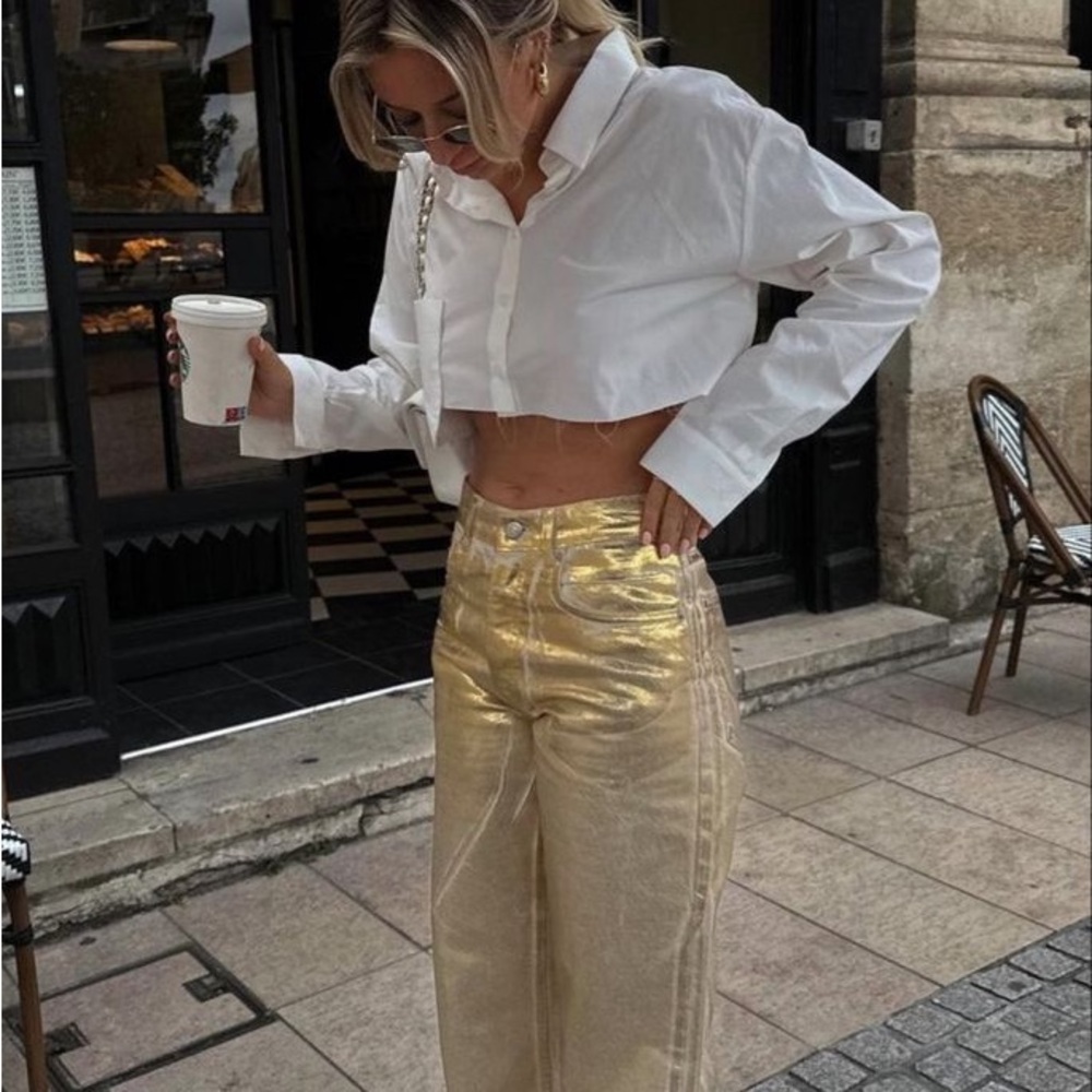 Zara  Boyfriend Metallic Gold Pants NWT